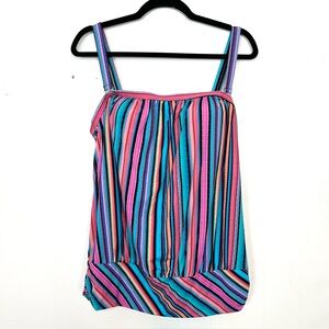 NWT Swimsuits For All Colorful Striped Tankini Swim Top 12 Large mc